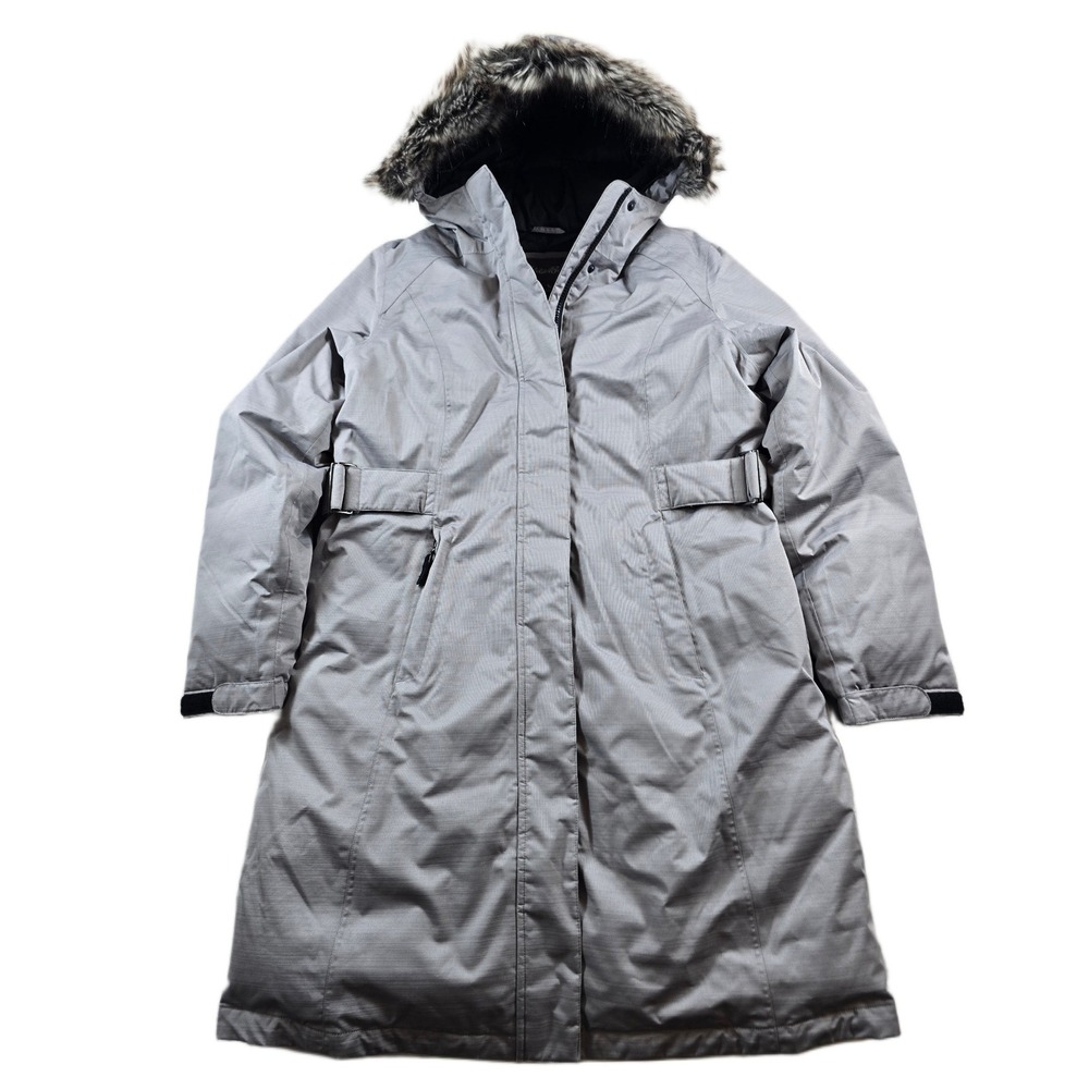 Eddie Bauer Down Parka Jacket Womens PM Medium Petite Gray WeatherEdge Hood